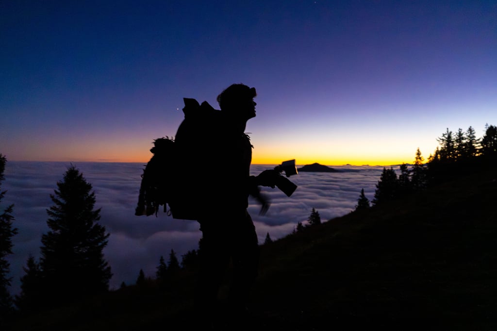 Über dem Nebelmeer sucht er die wilden Hühner